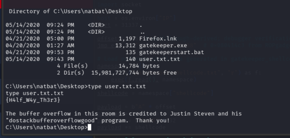 dir and type user.txt.txt revealing the user flag